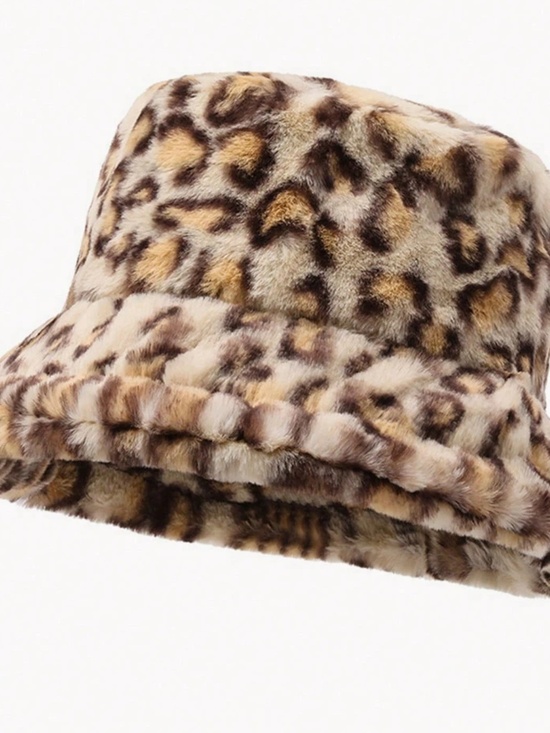 Classic Vegan Fur Leopard Print Bucket Hat